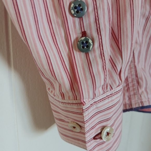 Tommy Bahama Jeans Mens Size L Pink Striped  Modern Fit Long Sleeve Shirt FL - Picture 4 of 9